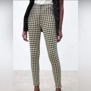 ZARA Gingham Leggings cream & Black size Small EUC